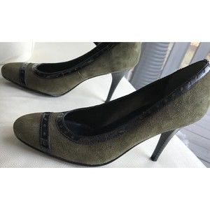 New luichiny Suede Green Black Made In Brazil 6 Leather Pumps Shoes Heels Round